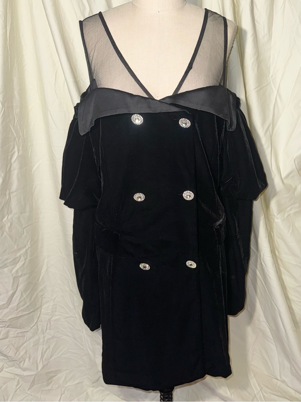 L’ATISTE by Amy 1X Black Blazer Dress Mesh Rhinestone NWT